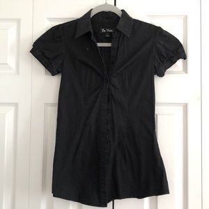 Black Puff Sleeve Button Down